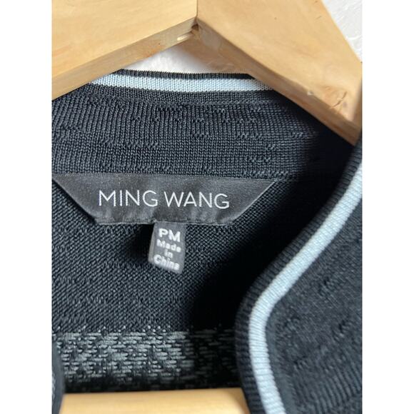 Ming Wang Black Blue Acrylic Knit Button Front Sweater Jacket Size Petite M - Picture 8 of 8